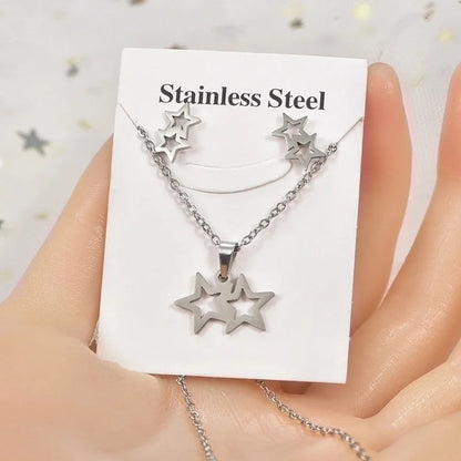 Minimalist Tortoise Star Heart Shape Stainless Steel Hollow Out Earrings Necklace 1 Set