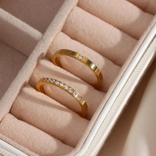 Women Fashion Round Geometric Stainless Steel 18K Gold Plated Rings