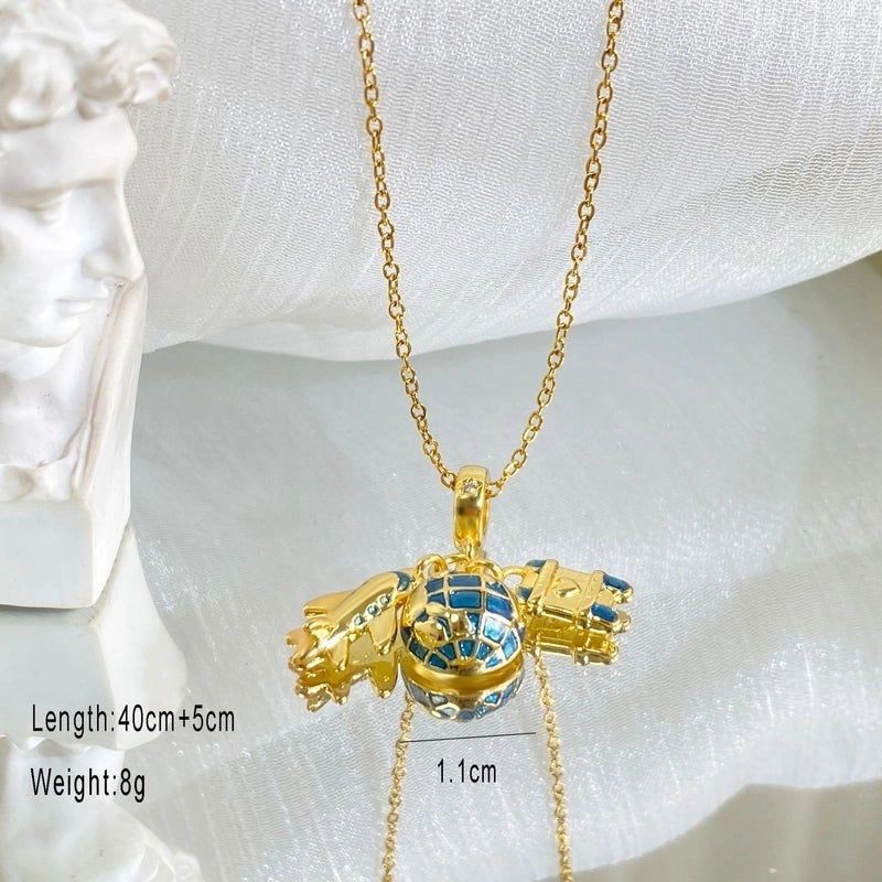 Copper Cable Chain Plating Four Leaf Clover Eiffel Tower Airplane Pendant Necklace