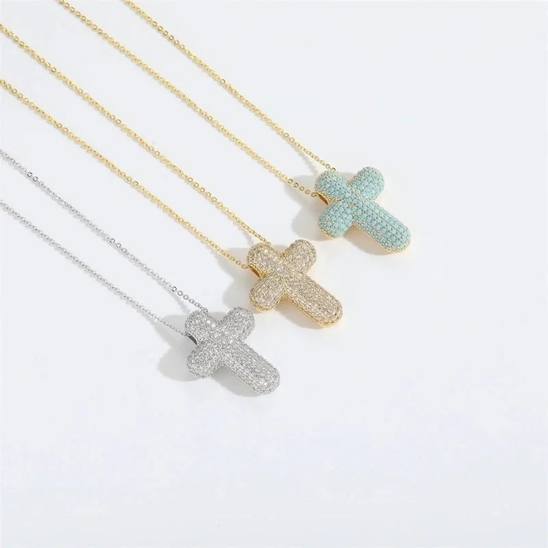 Copper Cable Chain 14K Gold Plated Cross Heart Shape Zircon Necklace