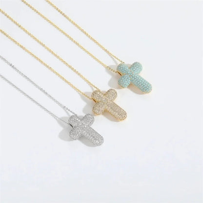 Copper Cable Chain 14K Gold Plated Cross Heart Shape Zircon Necklace