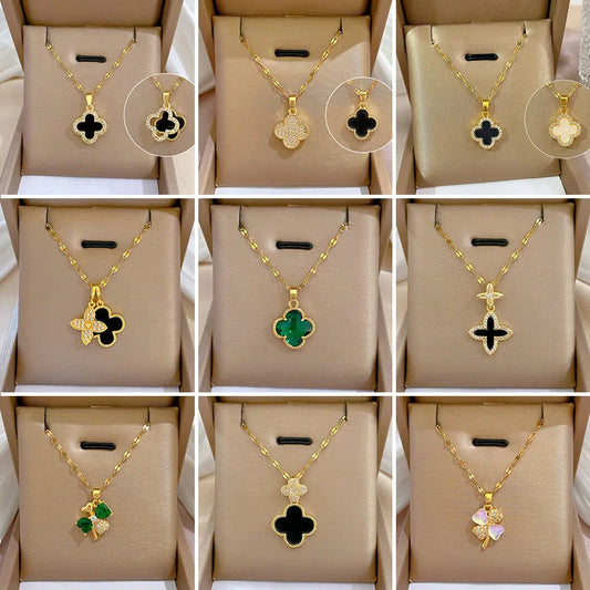 2 Pieces Minimalist Geometric Titanium Steel Diamond Inlay Necklaces