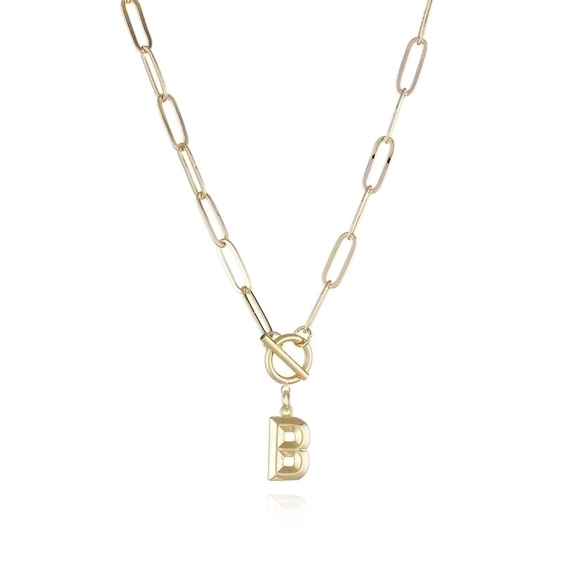 Copper Paperclip Chain Toggle Letter Pendant Necklace