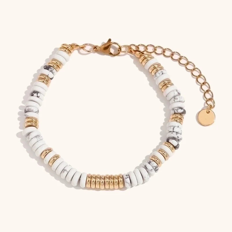 Retro Ethnic Style Geometric Stainless Steel Natural Stone 18K Gold Plated Bracelets In Bulk