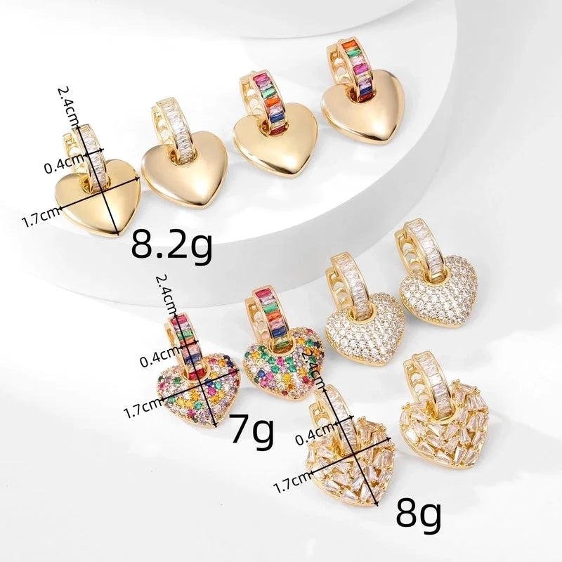 1 Pair Glam Shiny Heart Shape Copper Zircon K Gold Plated Drop Earrings