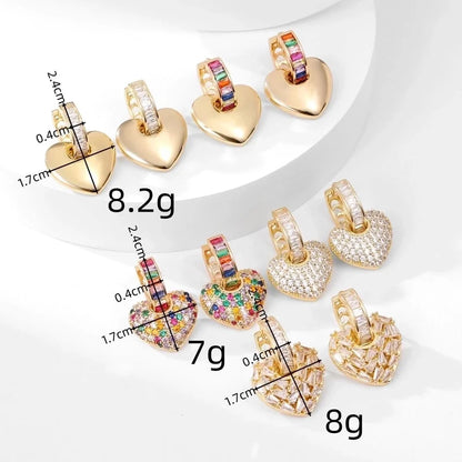1 Pair Glam Shiny Heart Shape Copper Zircon K Gold Plated Drop Earrings