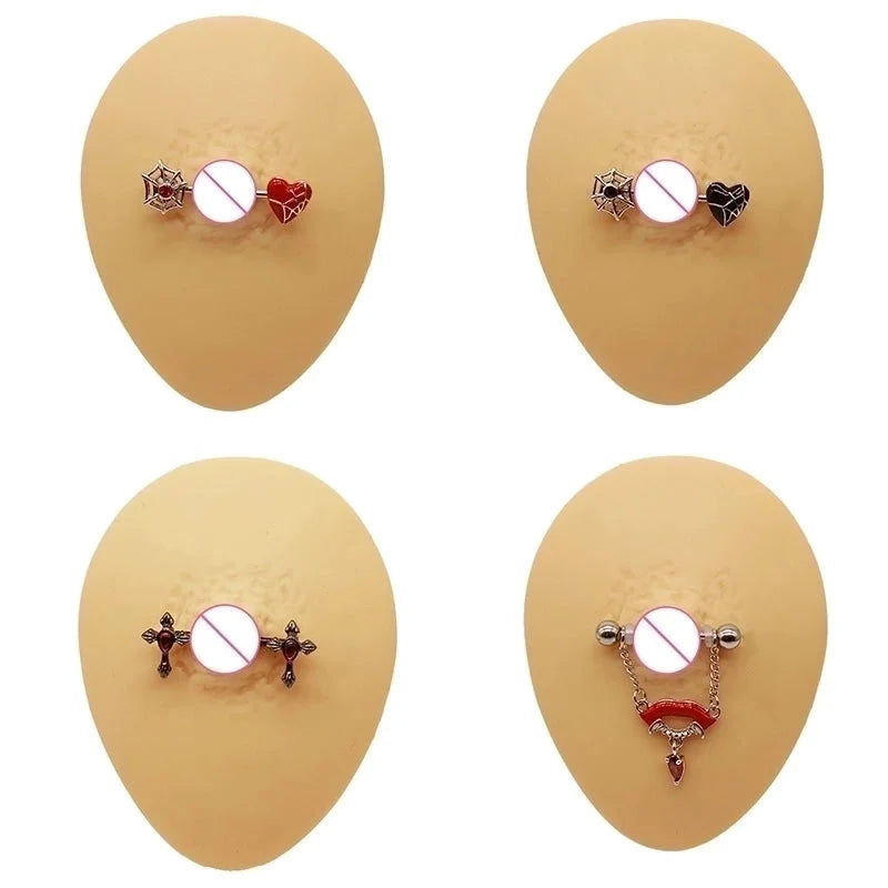 1 Piece Nipple Rings & Studs Punk Cross Heart Shape Spider Web Alloy Rhinestone Titanium Steel Epoxy Resin Glass White Gold Plated Gold Plated