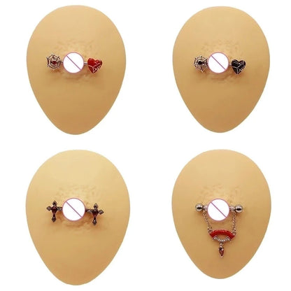 1 Piece Nipple Rings & Studs Punk Cross Heart Shape Spider Web Alloy Rhinestone Titanium Steel Epoxy Resin Glass White Gold Plated Gold Plated