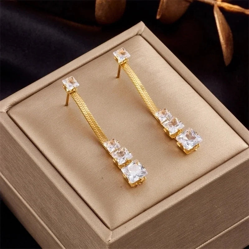 1 Pair Fashion Square Inlay 304 Stainless Steel Artificial Rhinestones 18K Gold Plated Stainless Steel Earrings