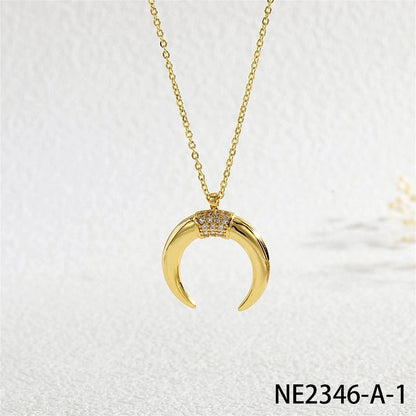 Copper Cable Chain Inlay Moon Zircon Pendant Necklace
