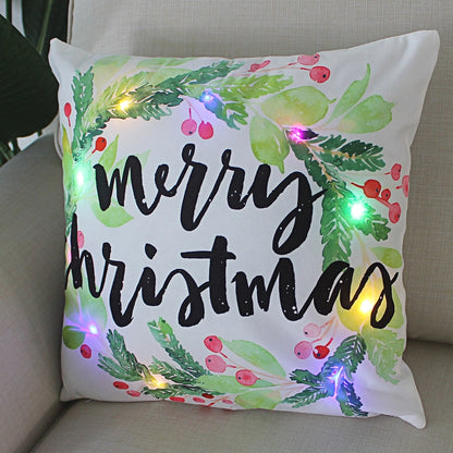 New Lights Christmas Luminous Pillow LED Lights Pillow Festive Wreath Short Plush Pillowcase