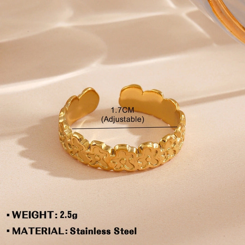 Minimalist Flower 304 Stainless Steel Plating Open Rings