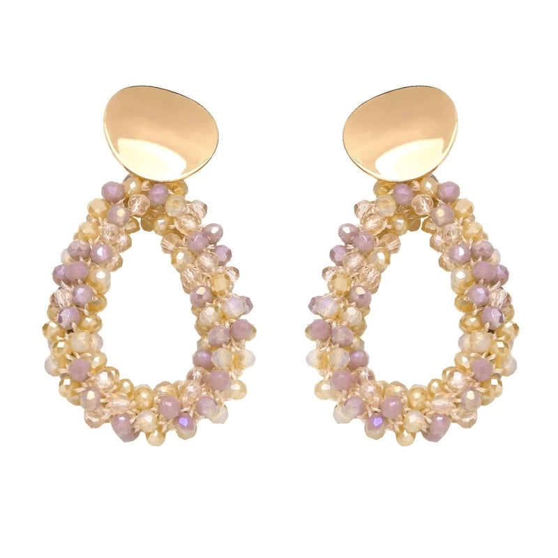 Retro Geometric Copper Beaded Drop Earrings 1 Pair