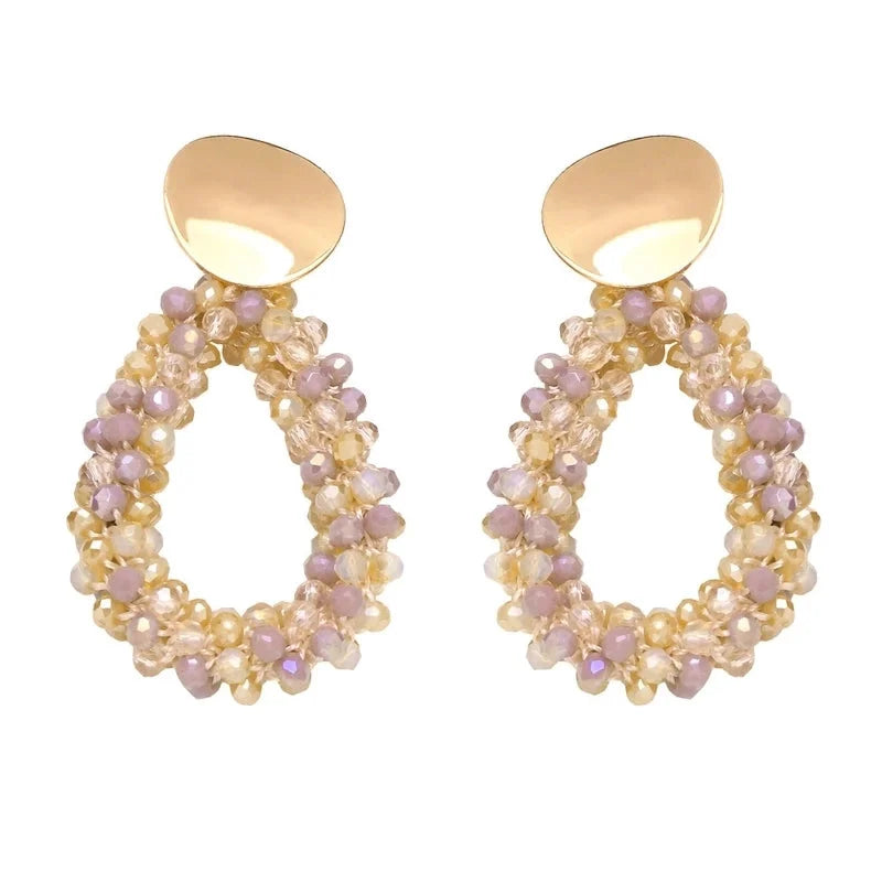 Retro Geometric Copper Beaded Drop Earrings 1 Pair