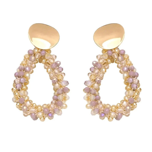 Retro Geometric Copper Beaded Drop Earrings 1 Pair