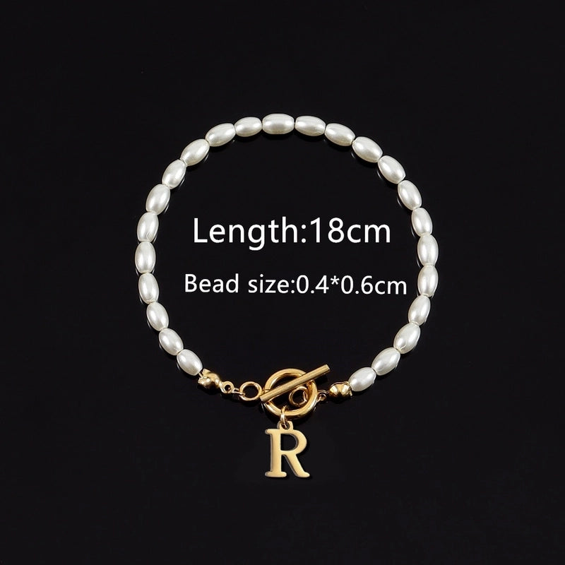 Elegant Minimalist Classic Style Letter 304 Stainless Steel Artificial Pearl Bracelets In Bulk