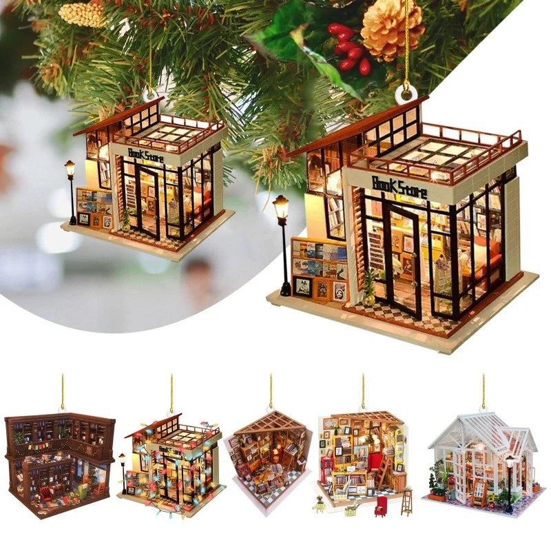 Cross-Border Bookstore Bookcase Creative Pendant Christmas Tree Car Decoration Acrylic Hang Decorations Pendant 8cm