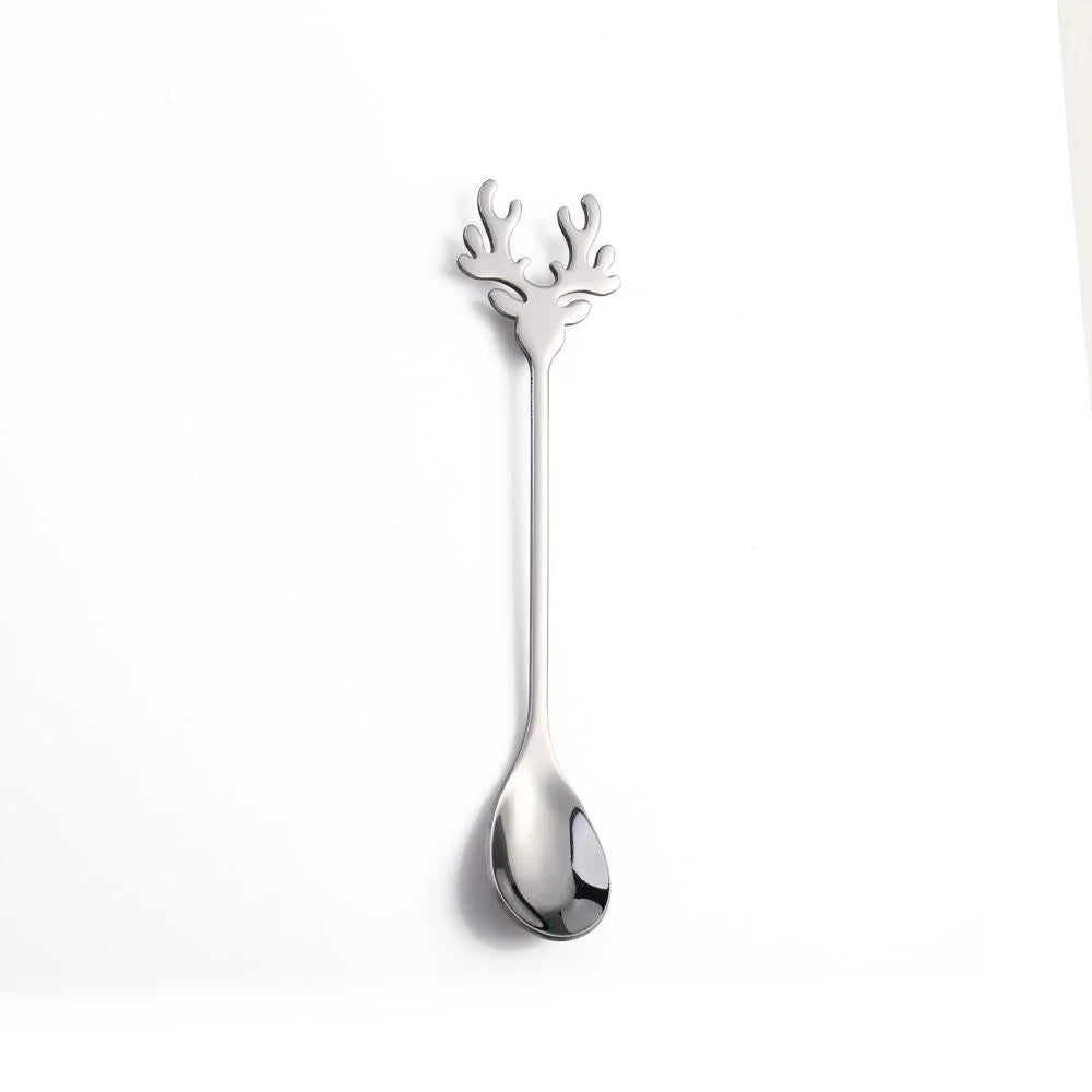 J304 Stainless Steel Elk Spoon And Fork Set Christmas Spoon And Fork Set Coffee Stirring Spoon Dessert Christmas Spoon
