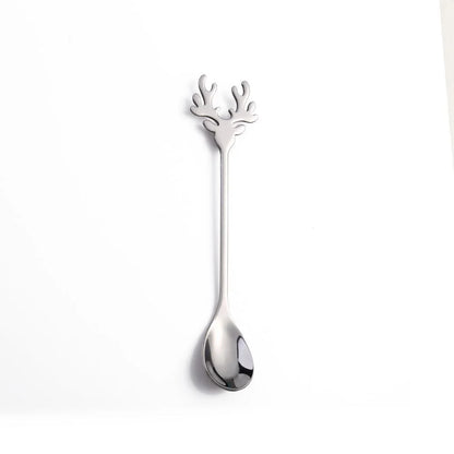 J304 Stainless Steel Elk Spoon And Fork Set Christmas Spoon And Fork Set Coffee Stirring Spoon Dessert Christmas Spoon