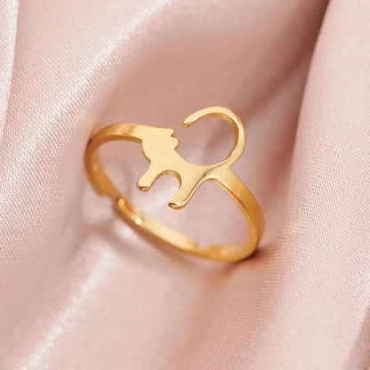 Funny Sweet Pastoral Animal 201 Stainless Steel 18K Gold Plated Polishing Adjustable Ring