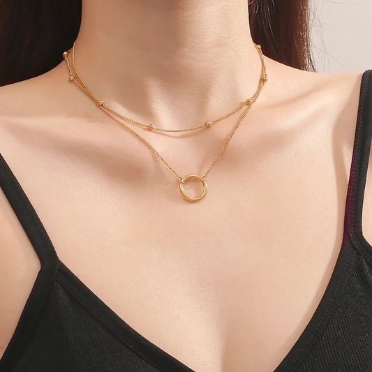 Casual Modern Style Circle Titanium Steel 18K Gold Plated Polishing Plating Layered Necklaces