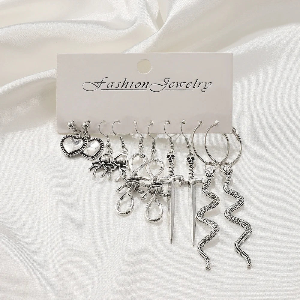 1 Set Gothic Vintage Style Funny Pumpkin Spider Skull Alloy Silver Plated Drop Earrings