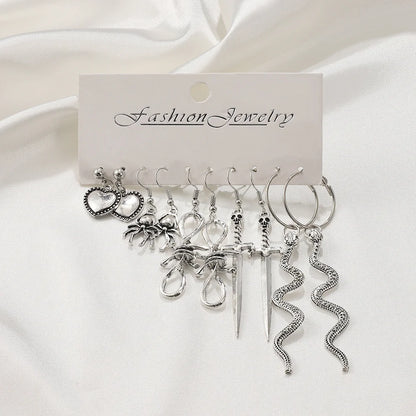 1 Set Gothic Vintage Style Funny Pumpkin Spider Skull Alloy Silver Plated Drop Earrings