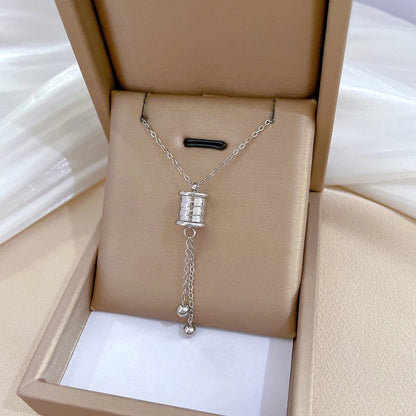 Casual Commute Geometric Titanium Steel Shell Zircon Inlay Pendant Necklace