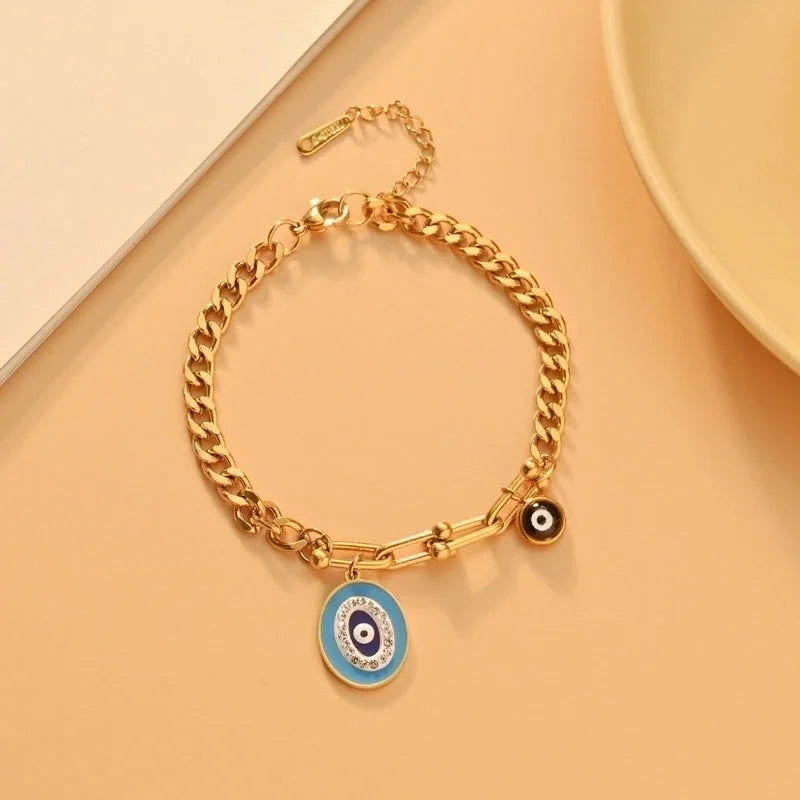 IG Style Korean Style Devil's Eye Solid Color Flower 304 Stainless Steel 18K Gold Plated Artificial Pearls Bracelets In Bulk