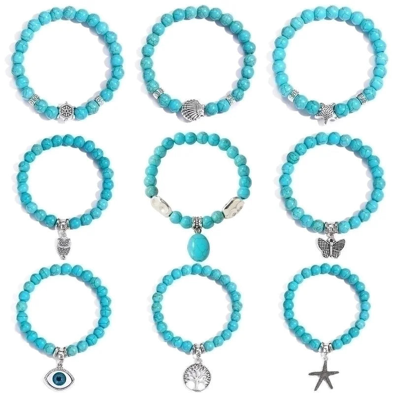 Fashion Starfish Butterfly Turquoise Beaded Women\'s Bracelets 1 Piece