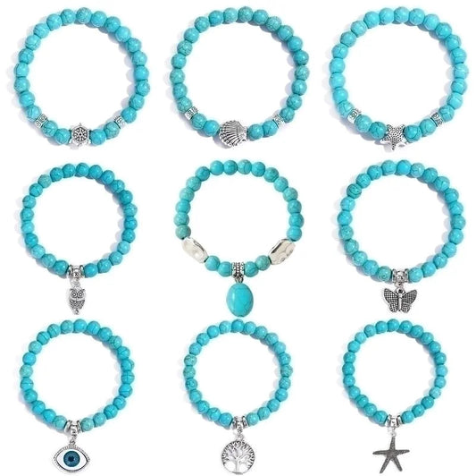 Fashion Starfish Butterfly Turquoise Beaded Women\'s Bracelets 1 Piece