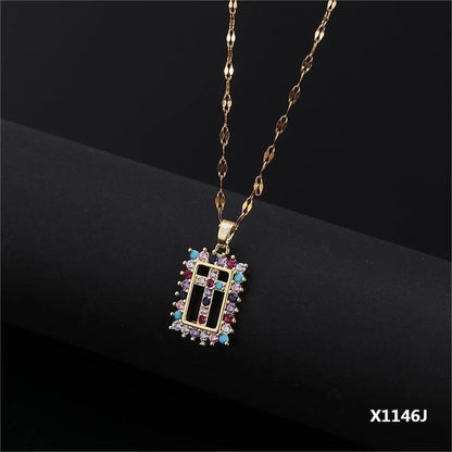 Copper Inlay Cross Zircon Pendant Necklace