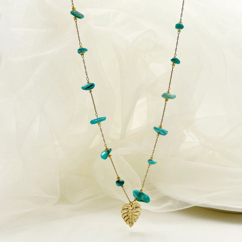 Casual Vacation Leaves Stainless Steel Gravel Polishing Plating Gold Plated Necklace