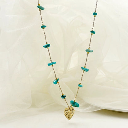 Casual Vacation Leaves Stainless Steel Gravel Polishing Plating Gold Plated Necklace