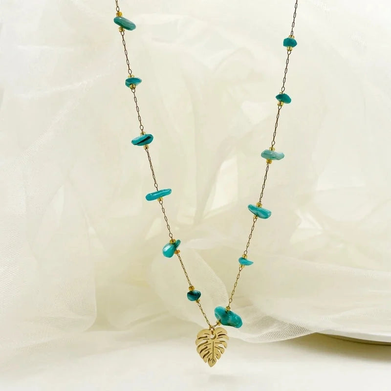 Casual Vacation Leaves Stainless Steel Gravel Polishing Plating Gold Plated Necklace