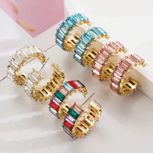 1 Pair Vacation Modern Style Classic Style C Shape Inlay Alloy Rhinestones Glass Gold Plated Silver Plated Ear Studs