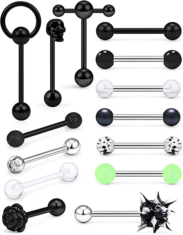 1 Set Tongue Rings Minimalist Classic Style Solid Color 304 Stainless Steel Plating Tongue Rings