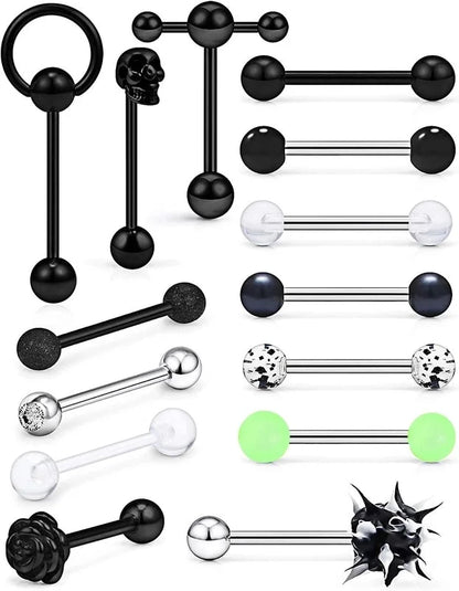 1 Set Tongue Rings Minimalist Classic Style Solid Color 304 Stainless Steel Plating Tongue Rings