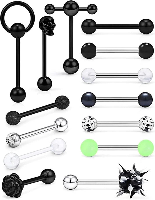 1 Set Tongue Rings Minimalist Classic Style Solid Color 304 Stainless Steel Plating Tongue Rings