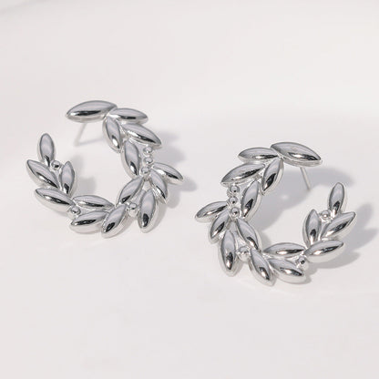 Minimalist Leaf Wheat Stainless Steel Electroplating Stud Earrings