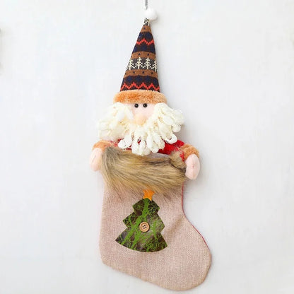 Large Christmas Socks Candy Bag Scene Layout Decoration Ornaments Knitted Gift Bag Rhombus Wool Gift