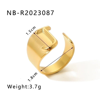 304 Stainless Steel 18K Gold Plated Modern Style Minimalist Asymmetrical Plating Letter Open Rings