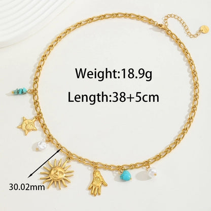 Elegant Vacation Sun 304 Stainless Steel Imitation Pearl 18K Gold Plated Inlay Multi Charms Necklace