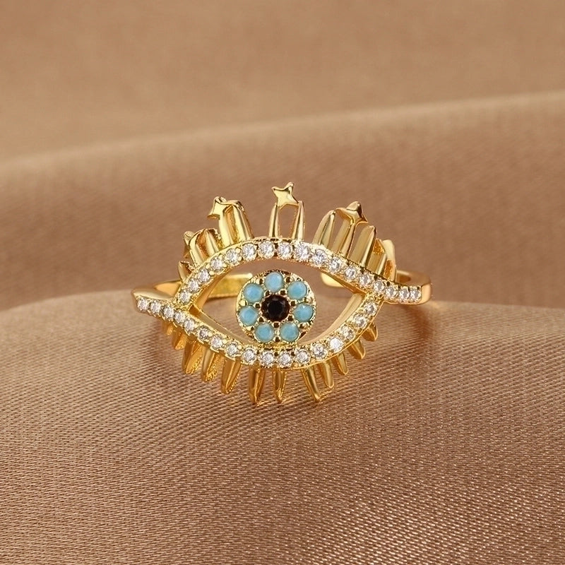 1 Piece Lady Devil's Eye Copper Plating Artificial Gemstones Open Ring