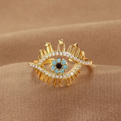 1 Piece Lady Devil's Eye Copper Plating Artificial Gemstones Open Ring