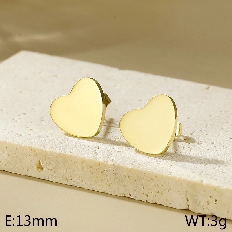 1 Pair Minimalist Heart Shape Titanium Steel Gold Plated Ear Studs