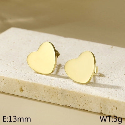 1 Pair Minimalist Heart Shape Titanium Steel Gold Plated Ear Studs