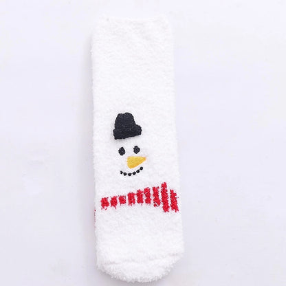 29 Cartoon Straight Embroidered Three-dimensional Animal Coral Fleece Christmas Warm Home Floor Socks Half Velvet Tube Socks