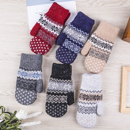 New Autumn And Winter Gloves Ladies Double Layer Plus Velvet Padded Warm Knit Bag Finger Gloves Full Finger Gloves