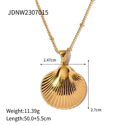 2 Pieces 304 Stainless Steel 18K Gold Plated Beach Minimalist Beaded Plating Starfish Shell Fish Tail Pendant Necklace